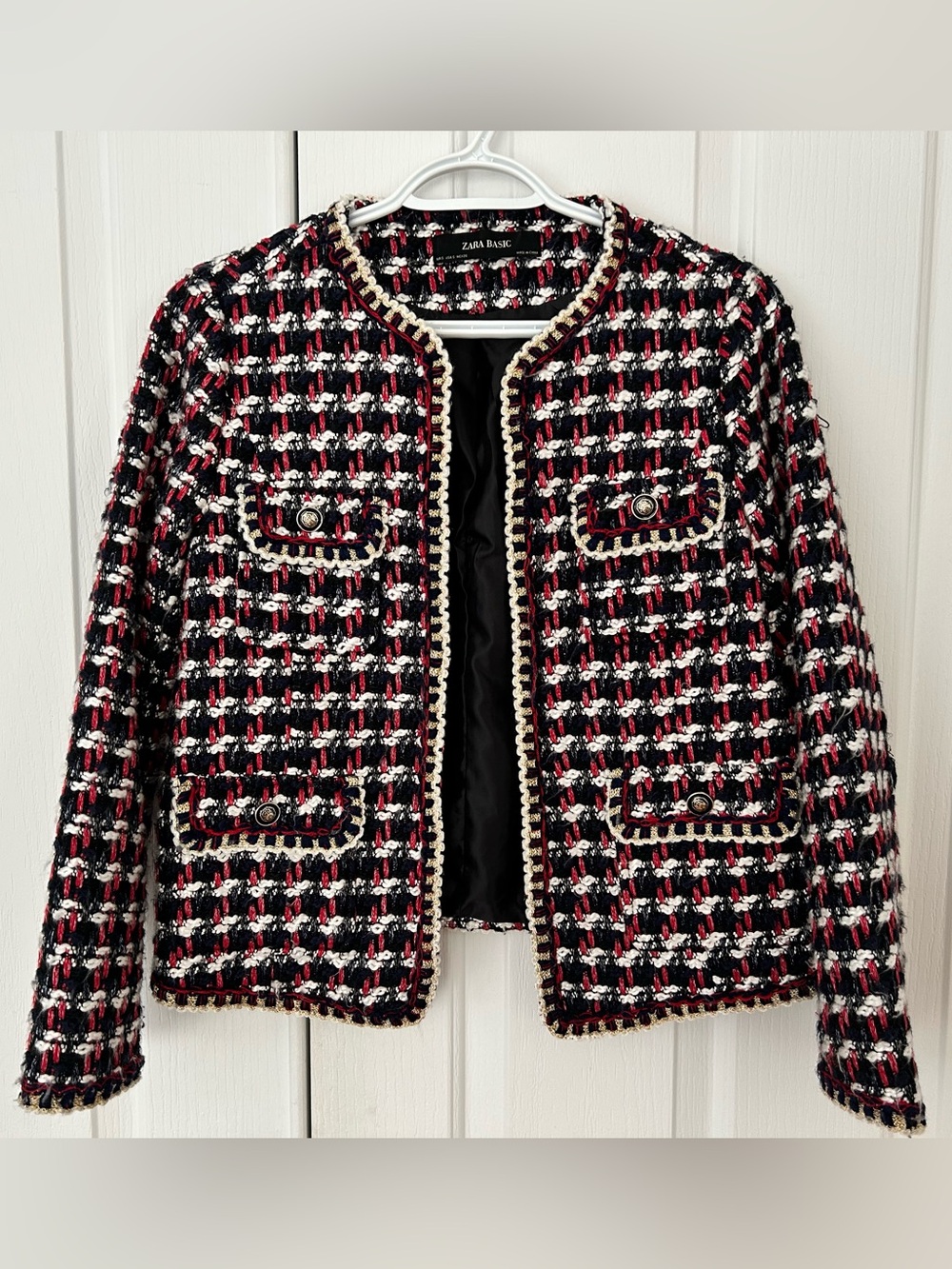 Zara Textured Checkered Jacket in Black & Red